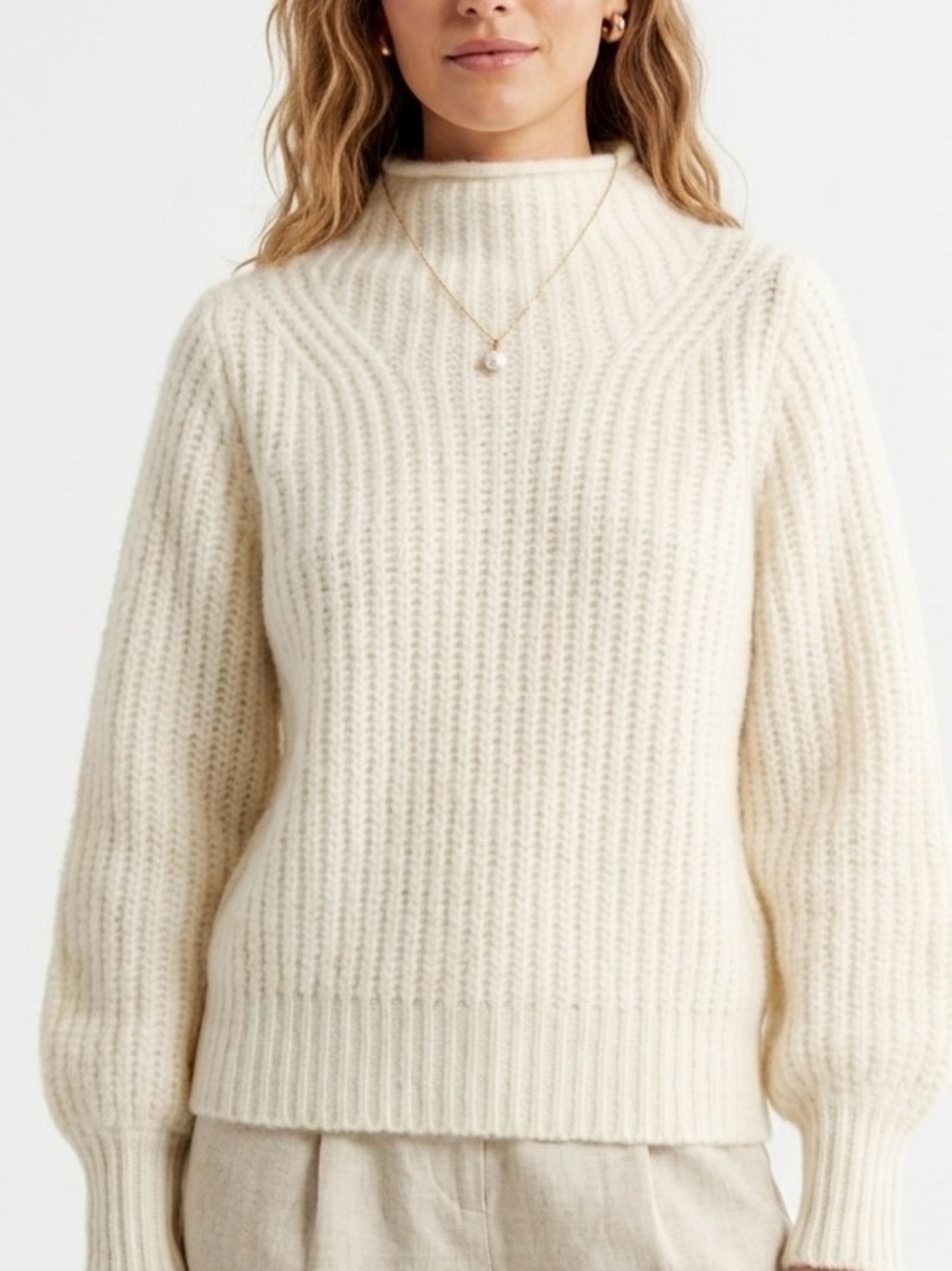 Madewell Loretto Mockneck Pullover Sweater Antique Cream XXS Quiet Luxury